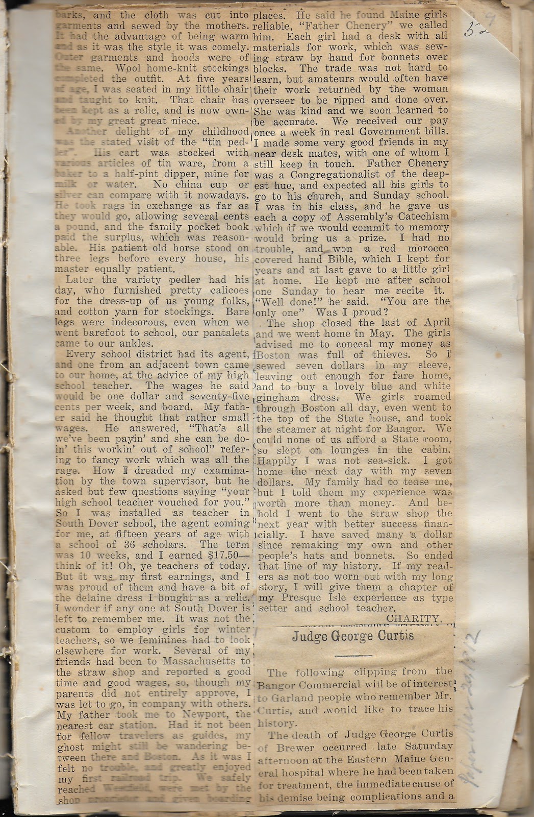Heirlooms Reunited Newspaper Clippings About the Curtis Family of Garland, Maine Judge