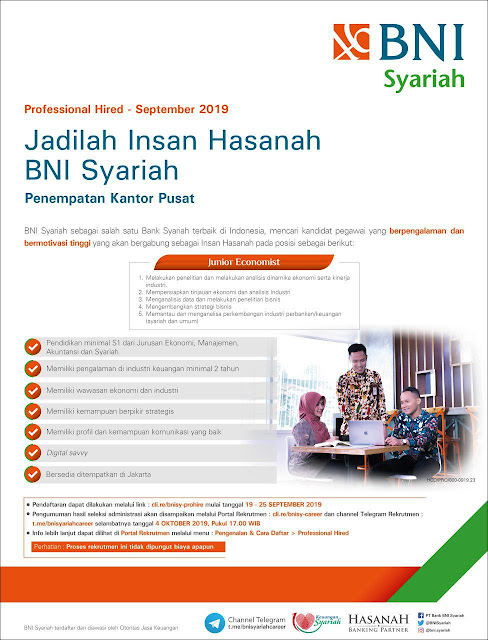 Lowongan Kerja BNI Syariah - Professional Hired September 2019