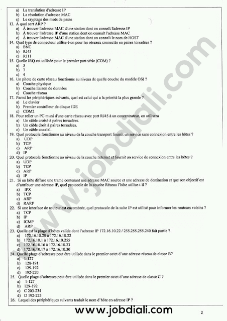 Exemple Concours technicien 3ème grade Réseaux Informatique - Centre Hospitalier Ibn Sina