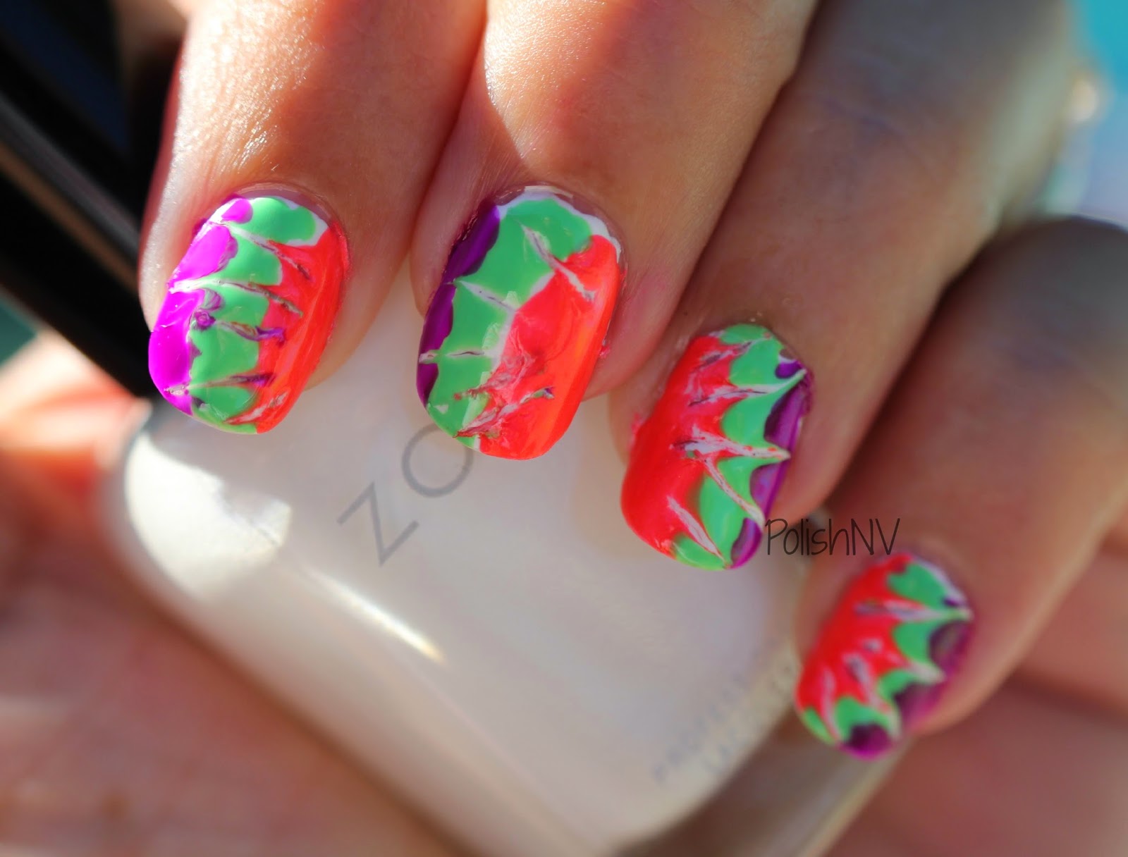 PolishNV Tie Dye Nail Art with OPI Neons