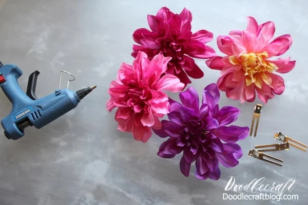 Make a silk flower hair clip bow with hot glue gun