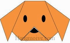 Bước 6: Vẽ mắt, mũi để hoàn thành cách xếp mặt con chó bằng giấy đơn giản.