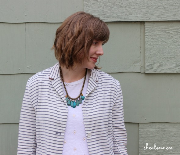 Striped Blazer and #envedesigns Necklace | www.shealennon.com