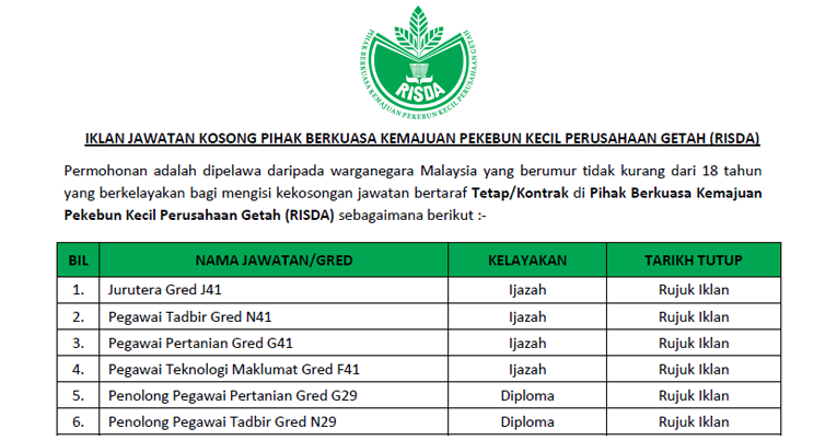 Kosong risda 2021 jawatan risda Archives