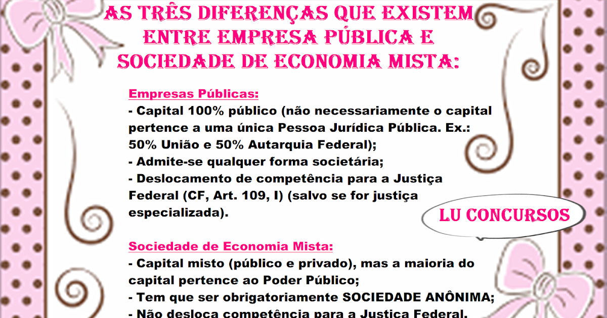 Lu Concursos As três DIFERENÇAS que existem entre Empresa Pública e Sociedade de Economia Mista