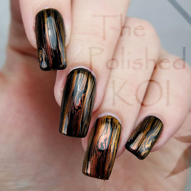 Bee's Knees Lacquer Void and I Am Yours; wood grain nail art