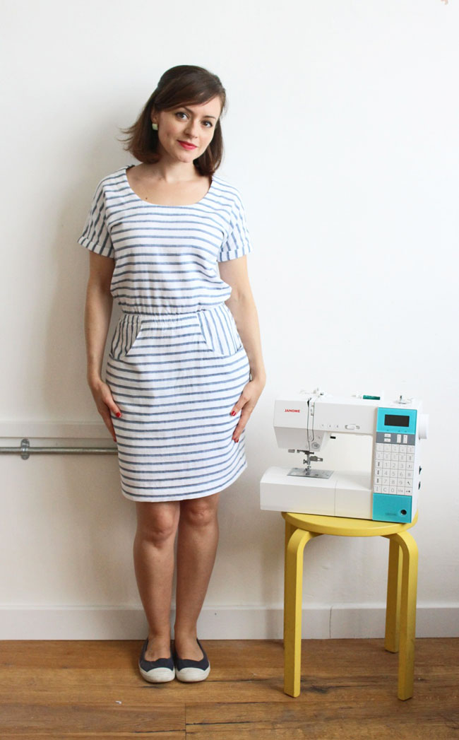 Bettine dress in stripey double gauze - pattern by Tilly and the Buttons