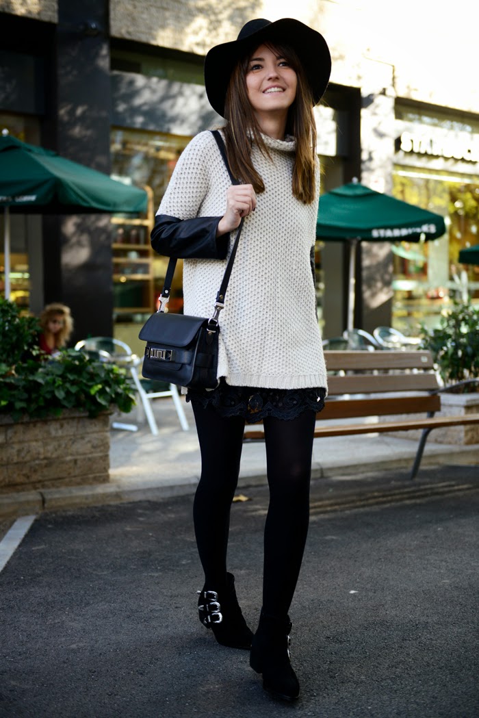 ღ♥♥ღ Fashion Is Life ღ♥♥ღ: Black Hat# Black Small Bag# Off White Sweater