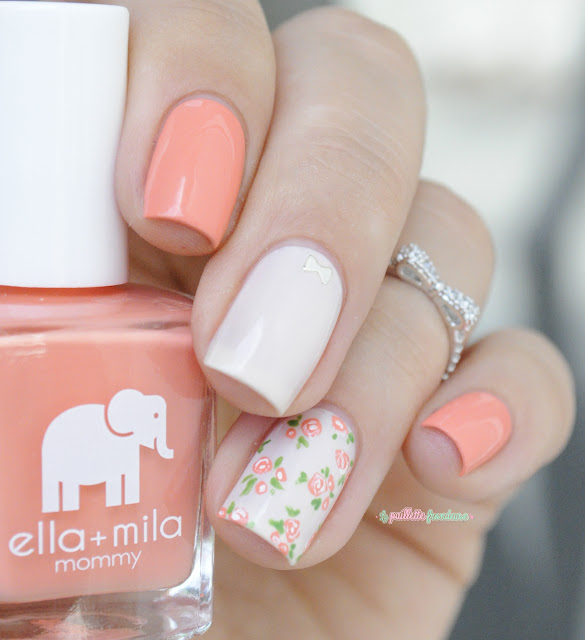 Ella + Mila Love Mommy flower and bow nail art