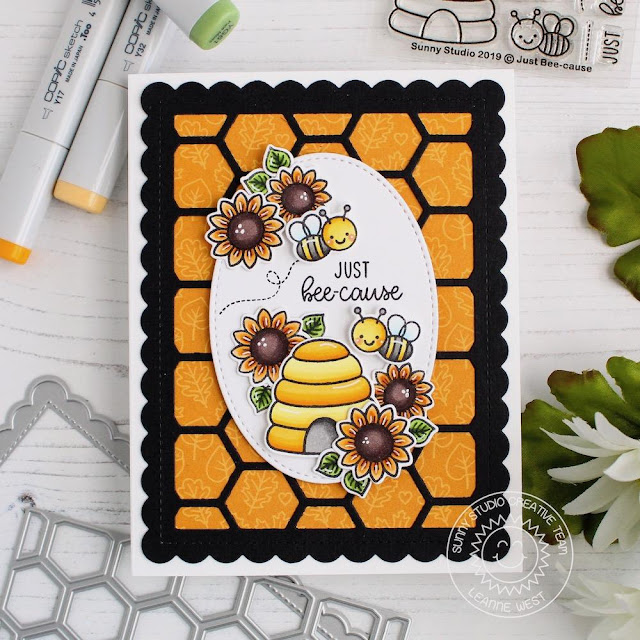 Sunny Studio Stamps: Just Bee-cause Frilly Frames Dies Stitched Oval Dies Just Because Card by Leanne West Sunny Studio Stamps: Just Bee-cause Frilly Frames Dies Stitched Oval Dies Just Because Card by Leanne West