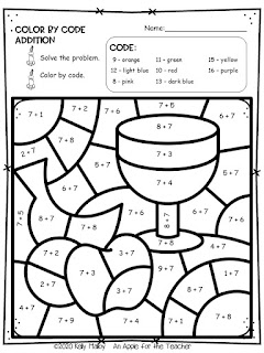 Kwanzaa color by number addition fruit and cup