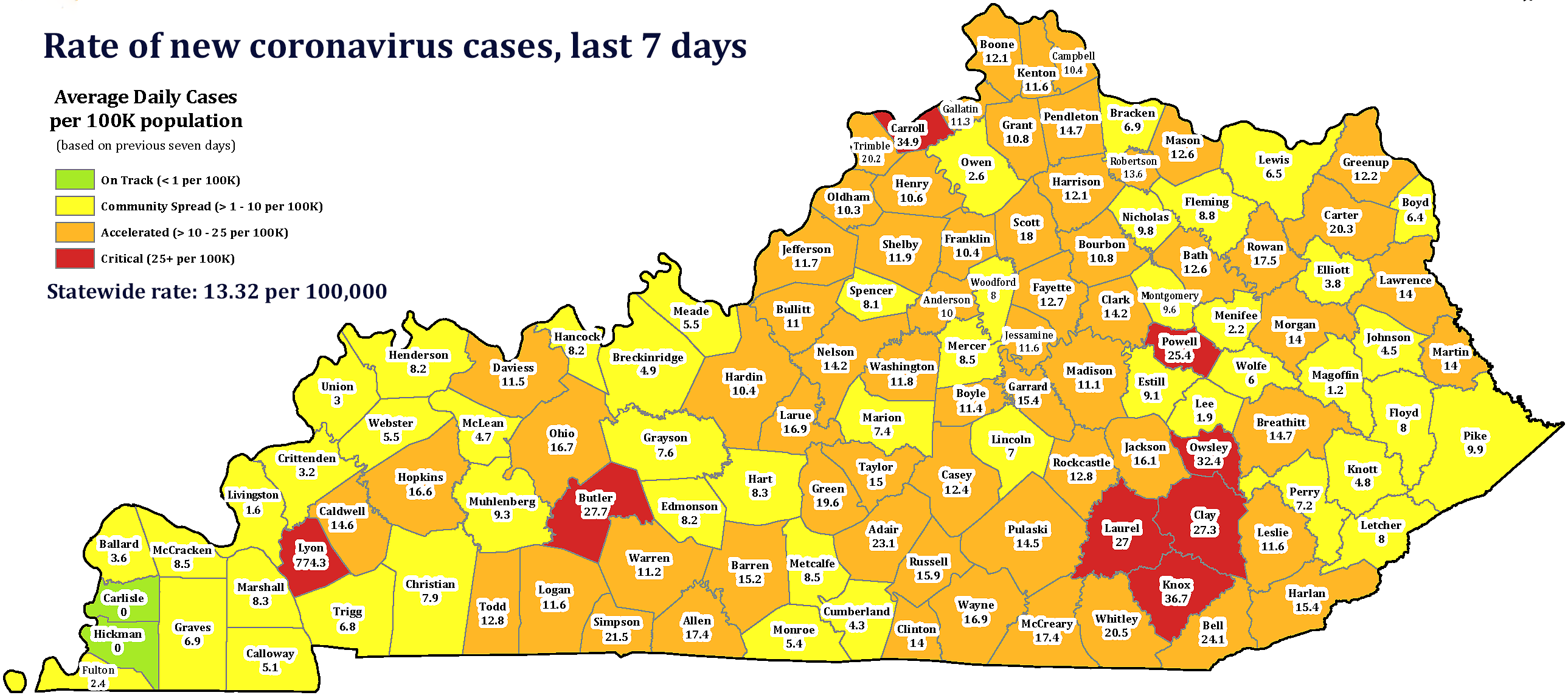 State Dept. for Public Health map, relabeled by Ky. Health News