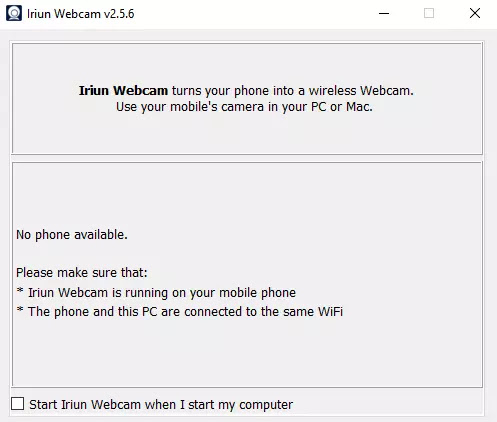 no phone available in iriun webcam