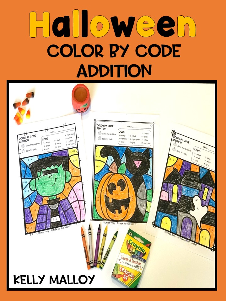 An Apple For The Teacher Halloween Color By Number Math Facts Practice