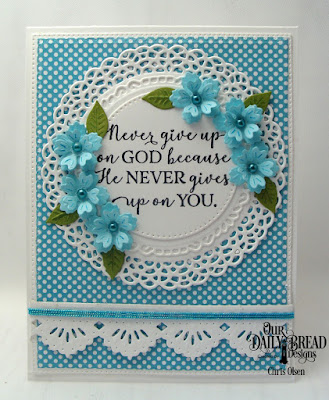 Our Daily Bread Designs, Birthday Brights Paper Pad, the new God Quotes 2, new Fancy Circles Dies, Pierced Circles, Pierced Rectangles dies, and  Beautiful Border Dies. designed by Chris Olsen