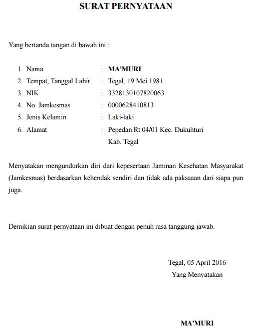 Contoh Surat Pengunduran Diri Bpjs Ketenagakerjaan