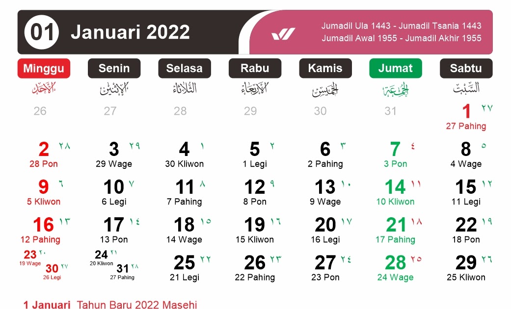 Kalender januari 2022