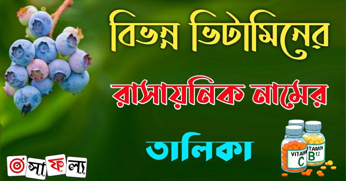 বিভন্ন ভিটামিনের রাসায়নিক নামের তালিকা PDF List of Chemical Names of