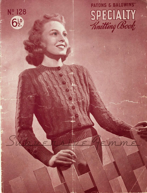 The Vintage Pattern Files: Free 1940's Knitting Pattern - Aileen, A Jumper-Cardigan