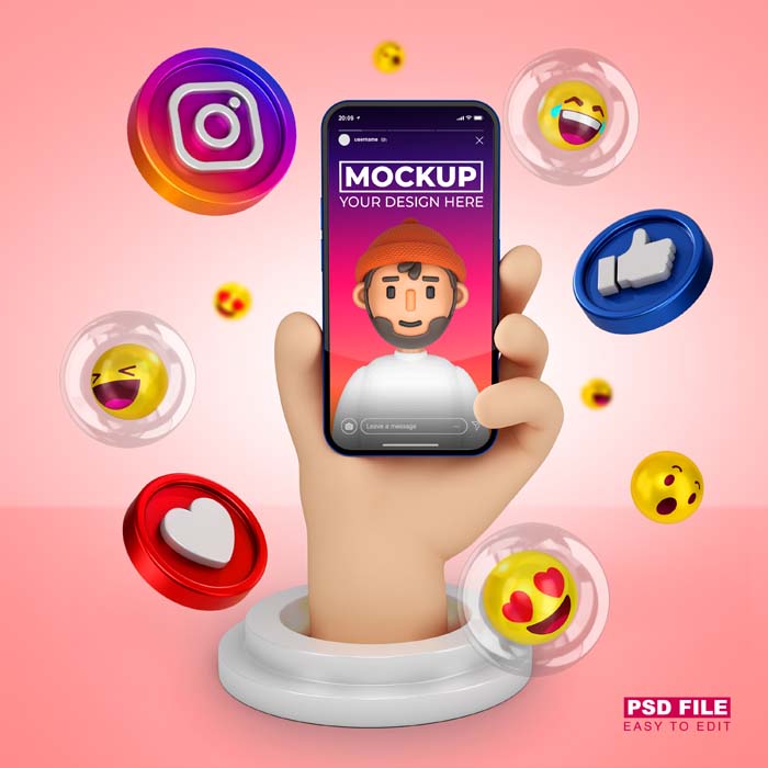 Cute 3D Cartoon Hand With Smartphone 3D Rendering Mockup Cute 3D Cartoon Hand With Smartphone 3D Rendering Mockup