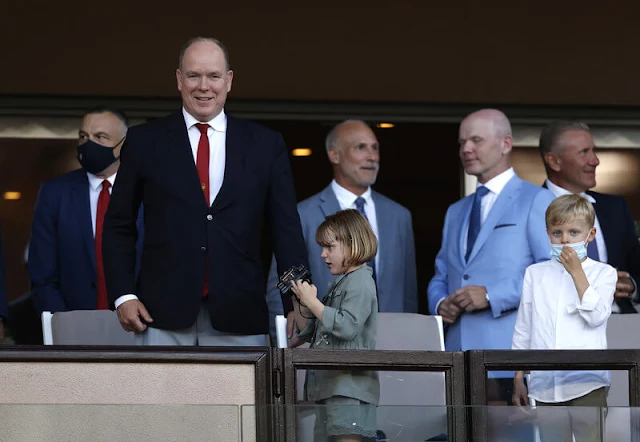 Princess Gabriella attended the Diamond League Meeting Herculis EBS 2021 at the Louis II Stadium. Jacadi khaki cotton shirt and shorts