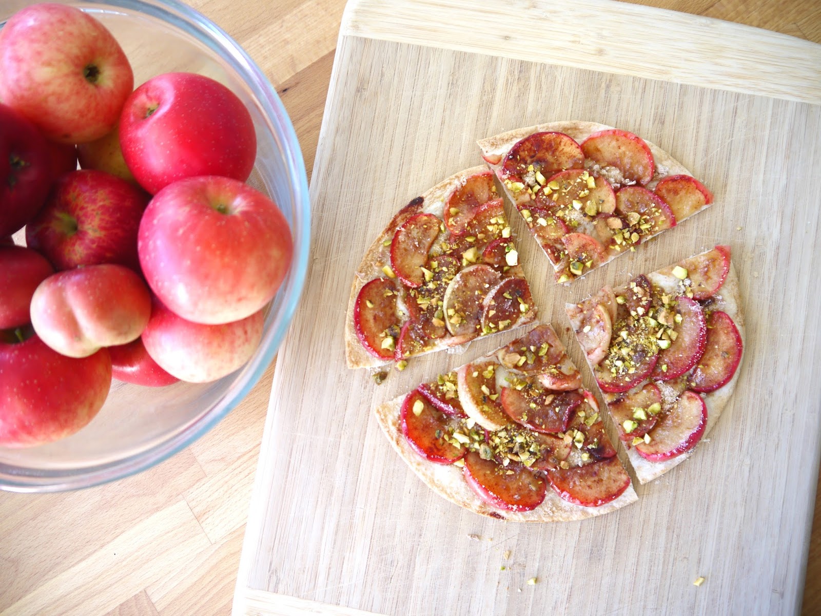Eighty Twenty 80(ish) Cinnamon Apple Tortilla Pizza with Pistachios