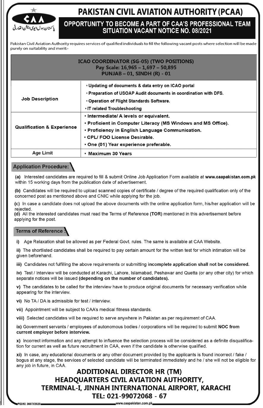 Pakistan Civil Aviation Authority PCAA Job 2021