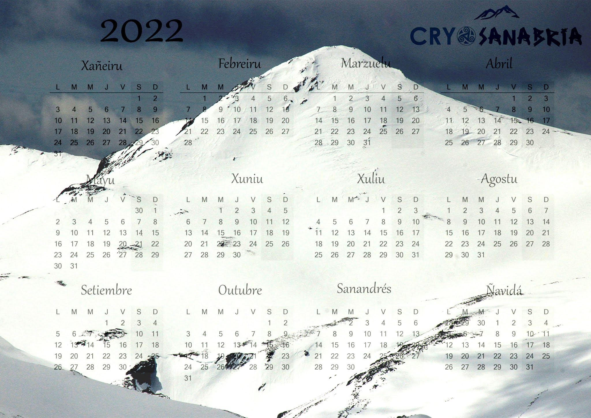 CRYOSANABRIA: Descarga gratuitamente el Calendario CRYOSANABRIA 2022 con los meses en senabrés