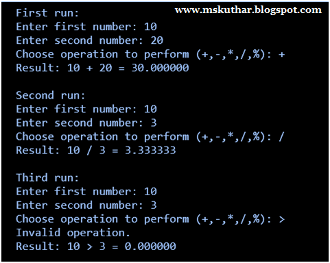 C program to design calculator with basic operations using switch.