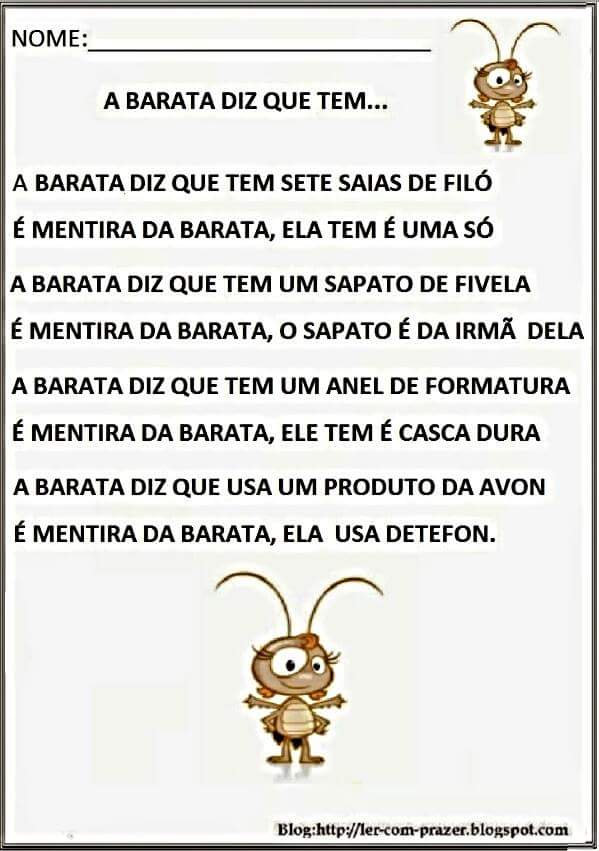 Cantinho da Professora Ednamar Sequencia Didática A Barata diz que tem...