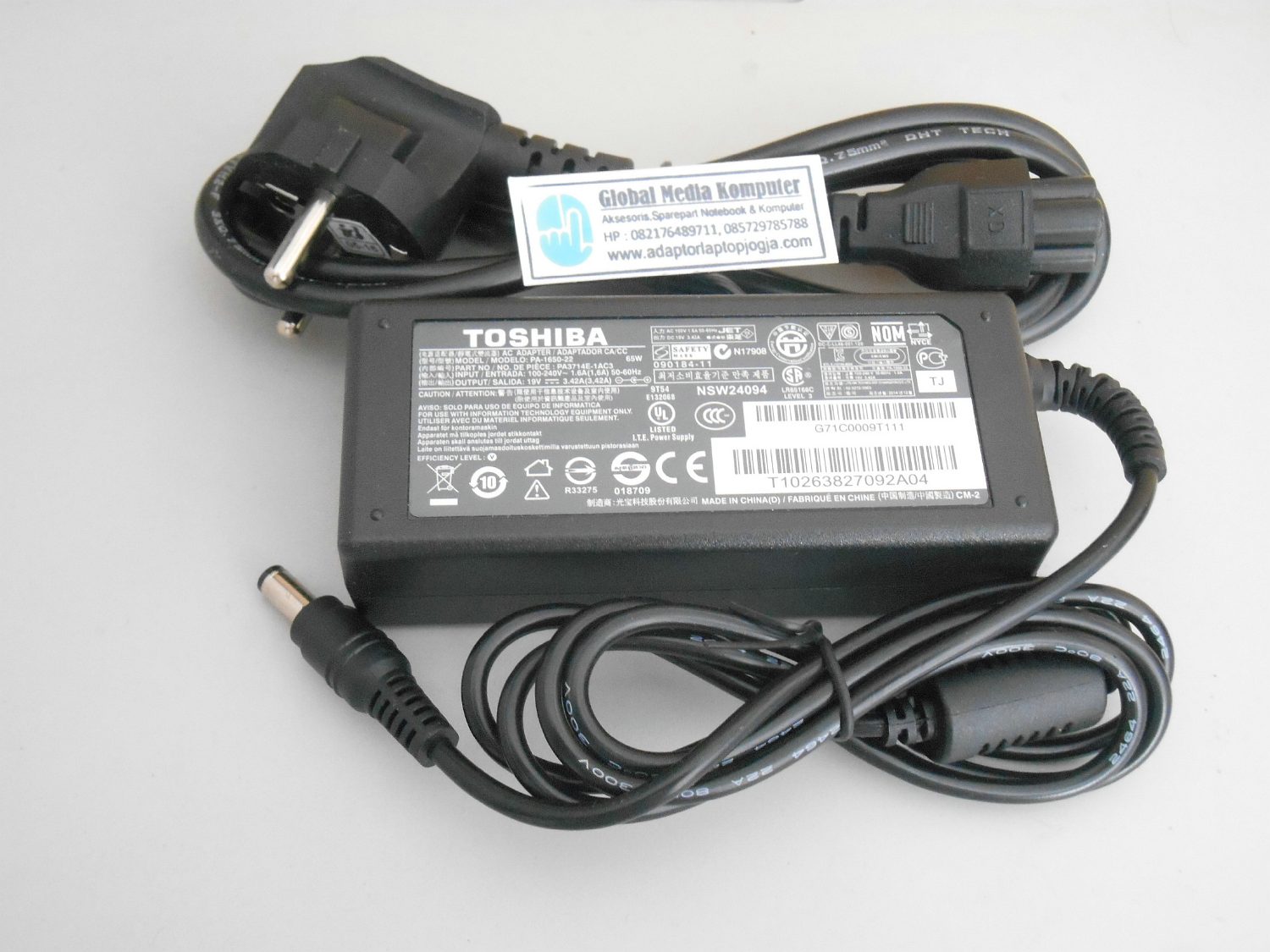 Adaptor Laptop Toshiba 19V 3.42A 65Watt Replacement for Toshiba Satellite C Series, L Series