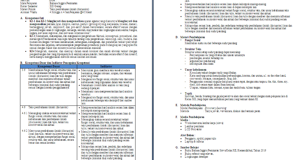 RPP 1 Lembar Bahasa Inggris Peminatan Kelas 12 SMA/MA