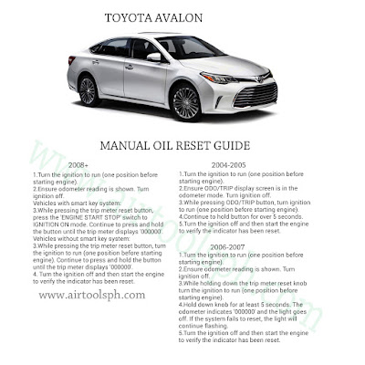 Toyota Avalon Oil Reset Guide - Philippine Automotive