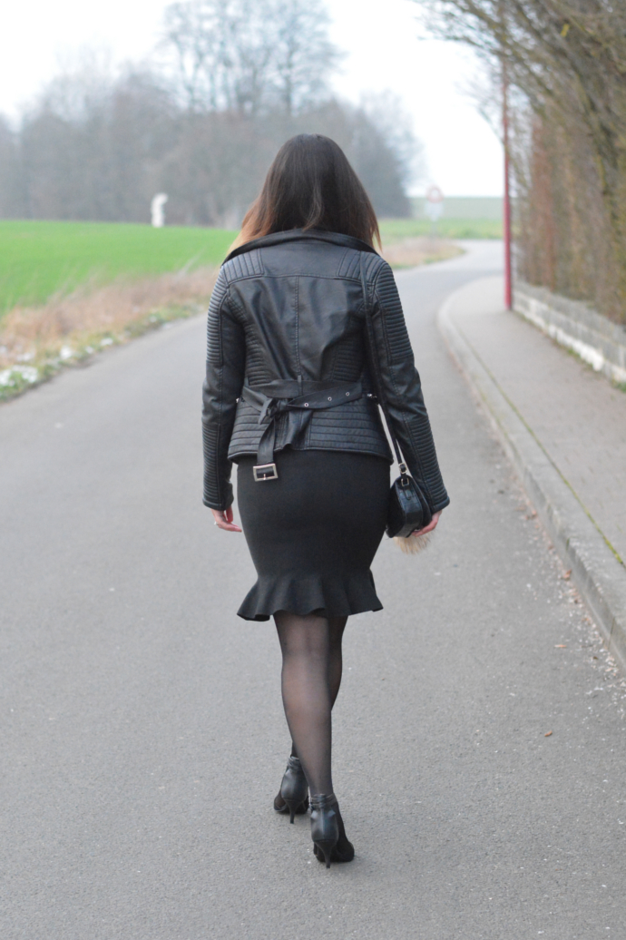 Raspberry Jam: Outfit 179 - Flounce Hem Pencil Skirt with Biker Jacket