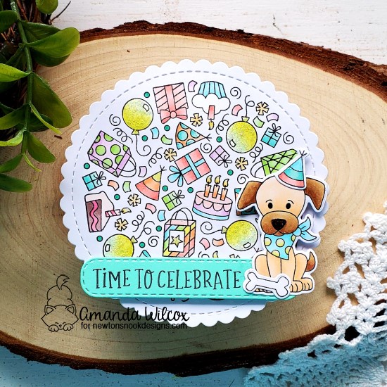 Circle Birthday Card with Puppy by Amanda Wilcox | Birthday Roundabout Stamp Set, Circle Frames Die Set, Banner Trio Die Set and Puppy Playtime Stamp Set by Newton's Nook Designs  #newtonsnook #handmade