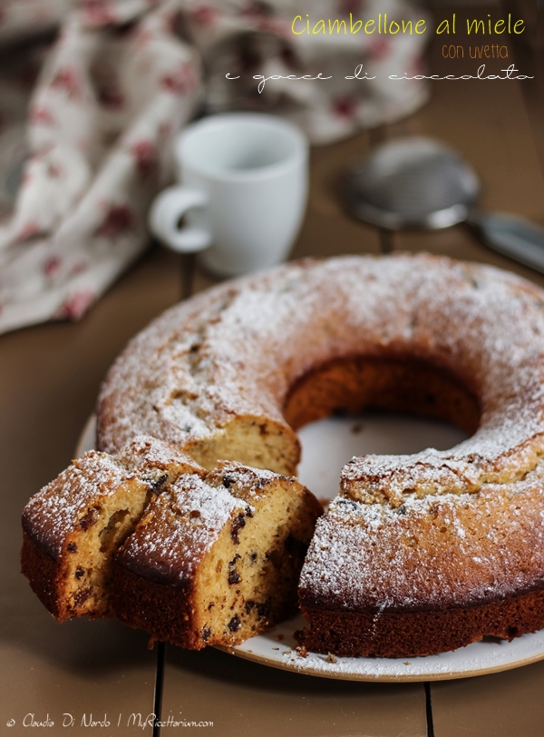 Ciambellone al miele con uvetta e gocce di cioccolato