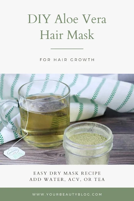 How to make a DIY hair mask for damaged and growth. This easy hair treatment makes a powder that you add water, apple cider vinegar, or tea to make a mask. It has aloe vera powder, moringa powder, and coconut milk powder. This mask is for growth, but it is also for dry hair, for frizz, for dandruff, for growth homemade, for dry damaged hair, for breakage, and for itchy scalp. It nourishes hair while it promotes hair growth at the scalp. #diy #hairmask #aloevera