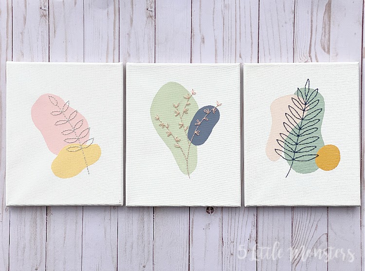 5 Little Monsters Embroidered Canvas Paintings
