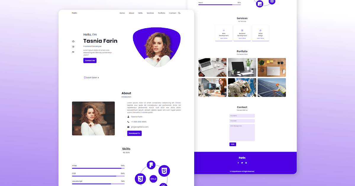 Responsive Personal Portfolio Website Using HTML CSS And JavaScript 