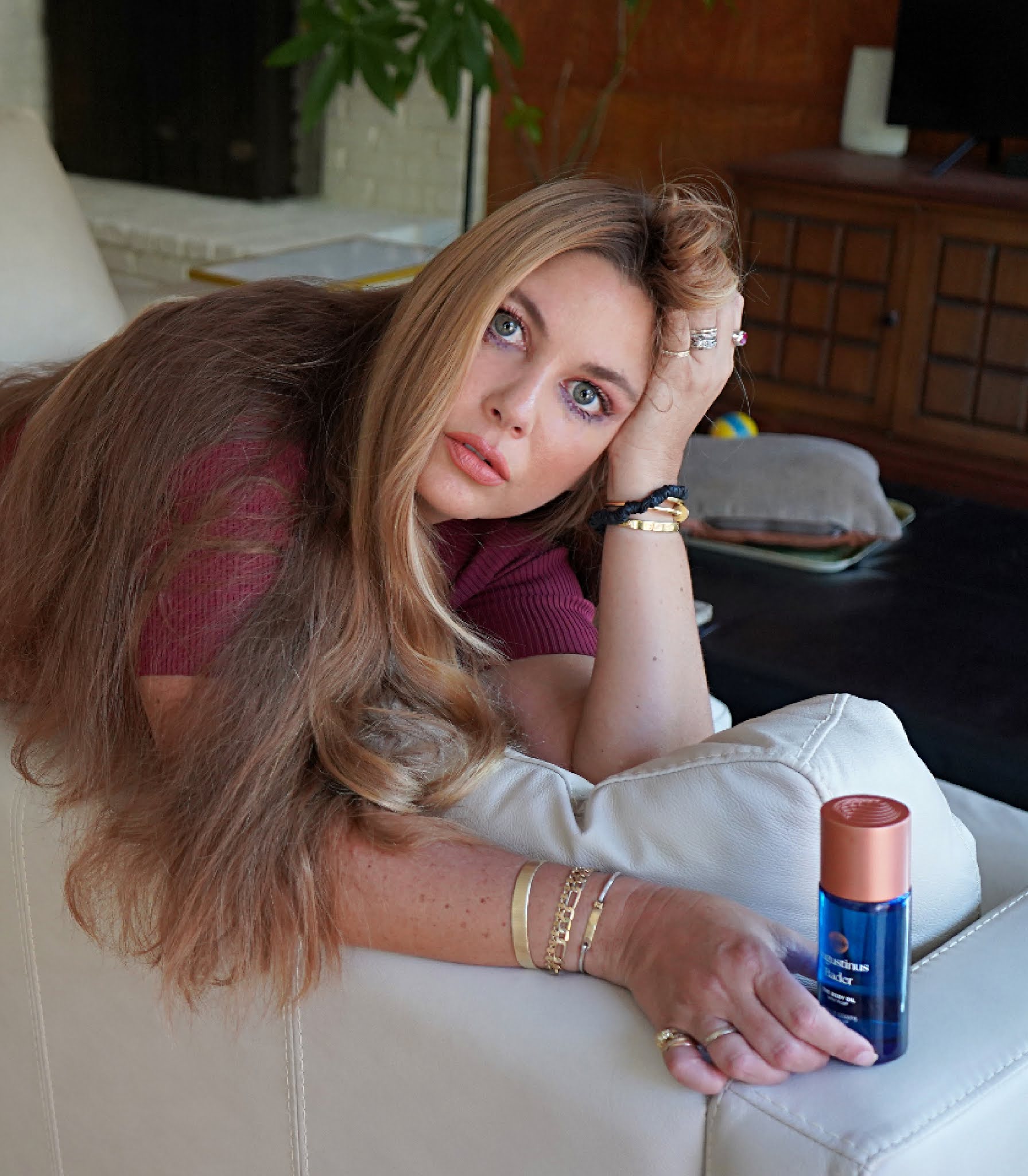 woman holding a beauty product