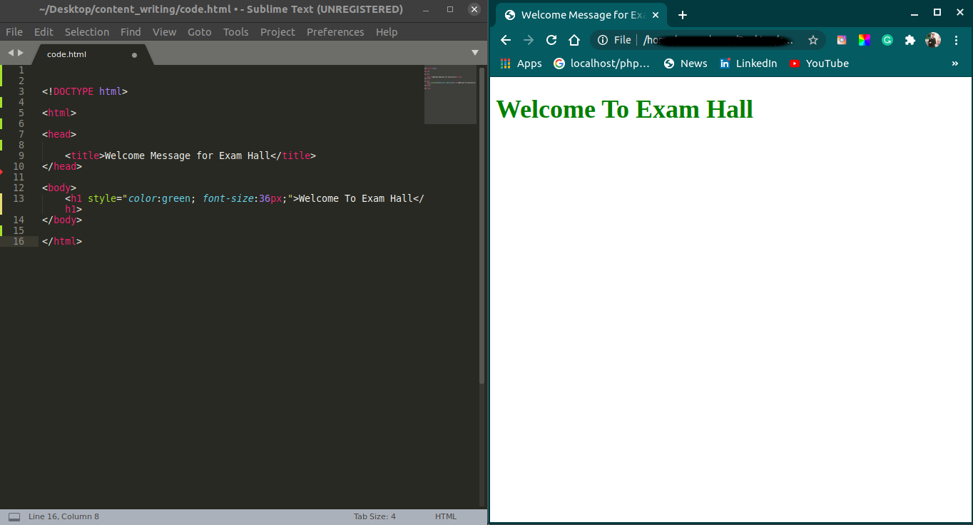 Write HTML Code To Display Welcome To Exam Hall Having Font Size 36 Font  Color As Green - Coders Geek | A Place For Tech Lovers
