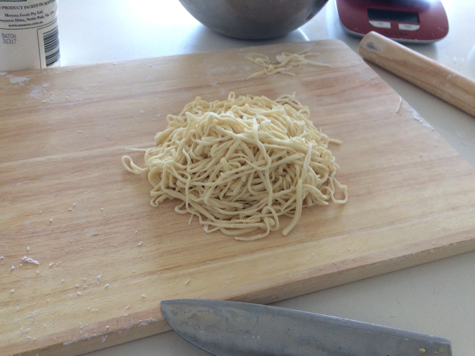 Brekky ramen with tomato & salami?!