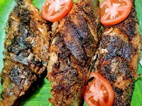 Crisp golden bangda(Mackerel) fish tawa fry recipe is serving
