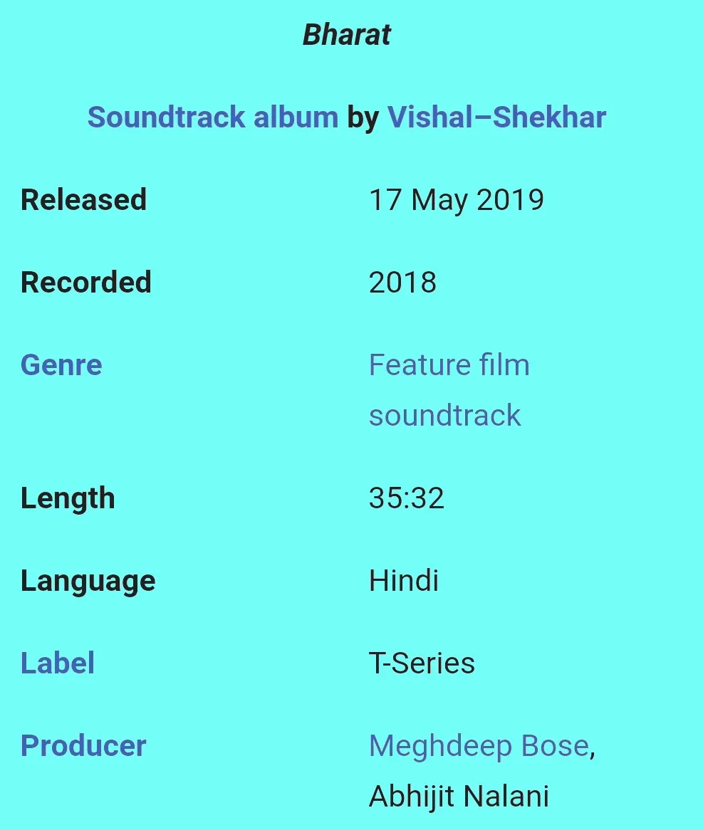 Bharat 2019 full movie soundtrack