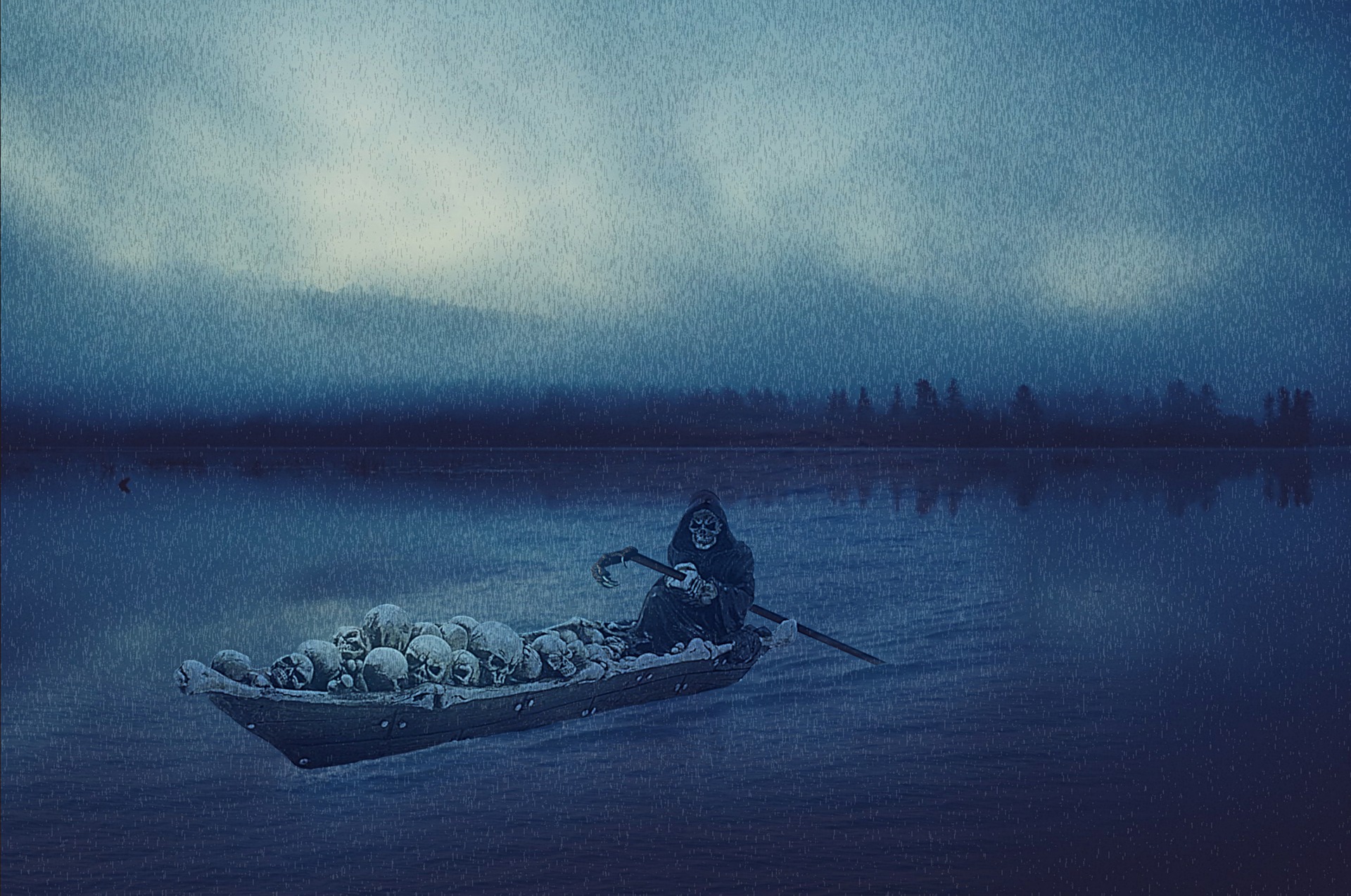 Перевозил души через реку. Харон Ахерон. Лодка Стикс картина. Смерть на лодке. Скелет в лодке.