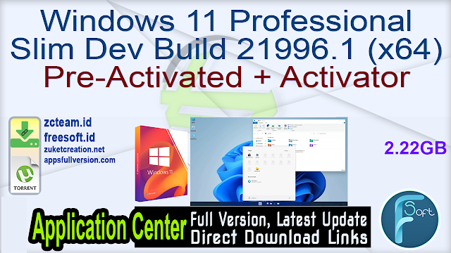 Windows 11 Professional Slim Version Dev Build 21996.1 (x64) Pre-Activated + Activator_ ZcTeam.id