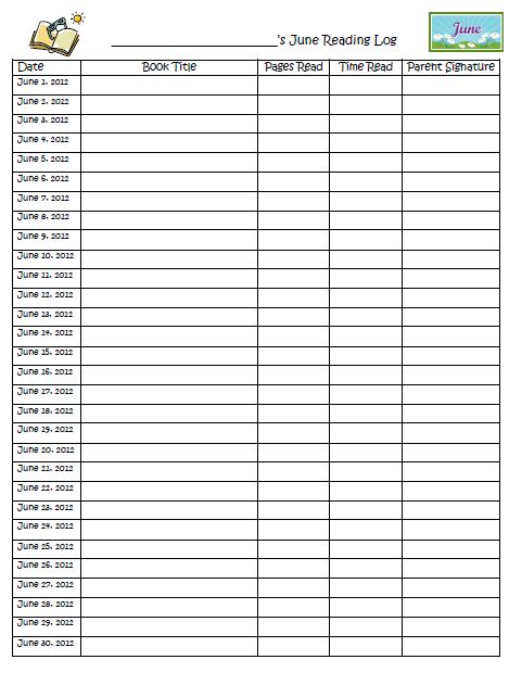 Reading Logs For 6th Graders