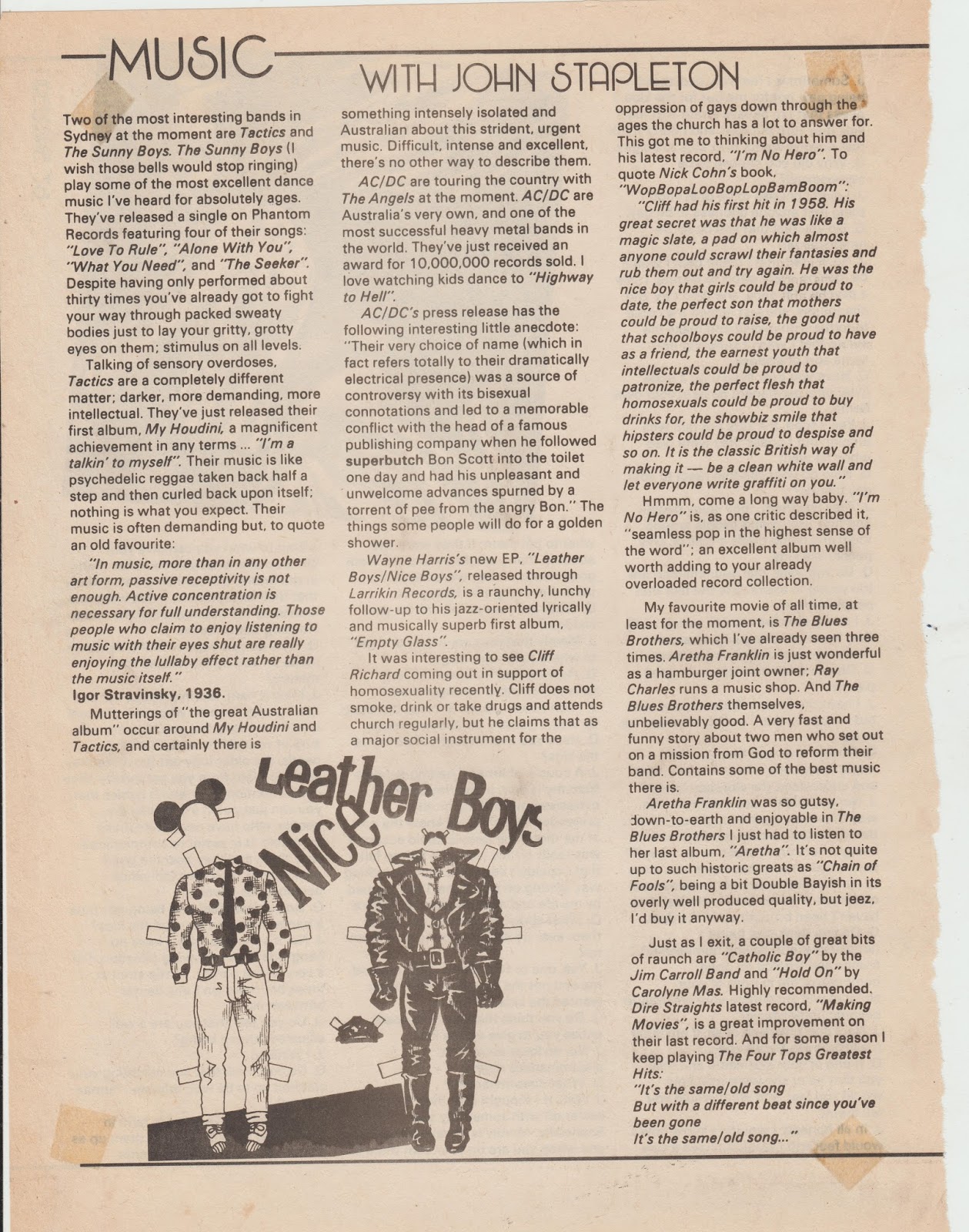 THE JOURNALISM OF JOHN STAPLETON Music Column, Libertine, 1981.