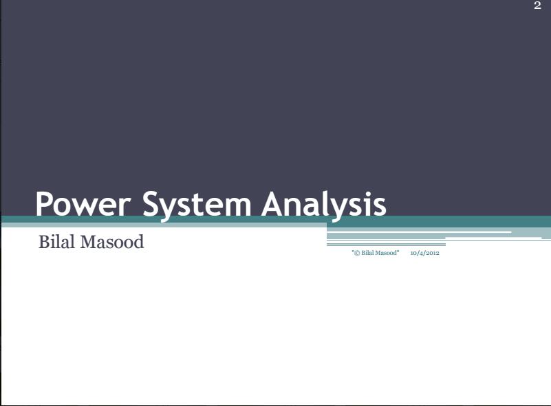 Engineering & technology Power System Analysis . Lecture 1