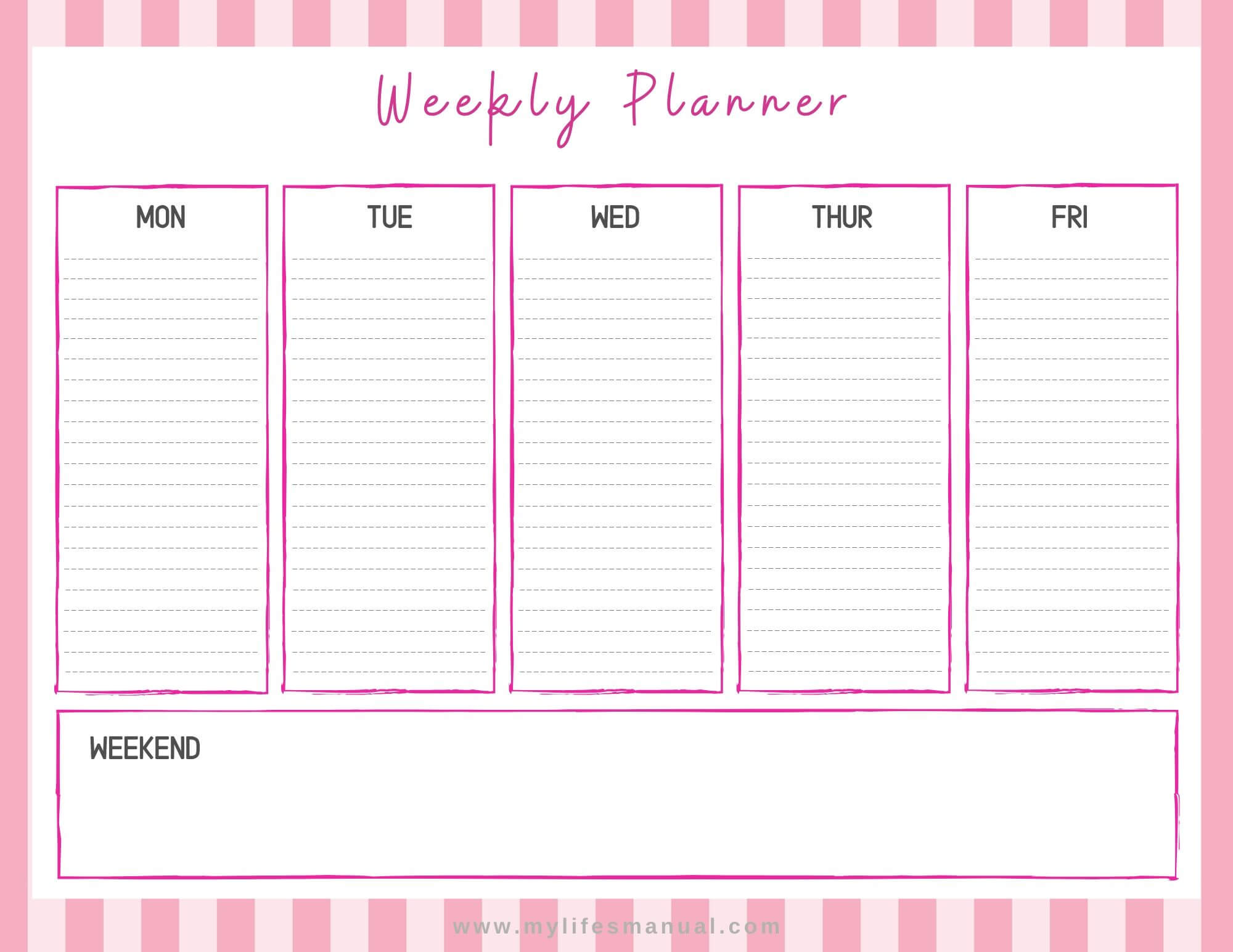 Weekly Planner Free Printables Mylifesmanual